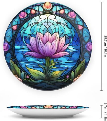 Decorative Plates, Fall Maple & Pumpkin Stained Glass Design Ceramic Dinner Plate Home Wobble-Plate with Display Stand, Wall Hanging Decor for Kitchen Household 10 Inch, Gifts for Thanksgiving in Kuwait