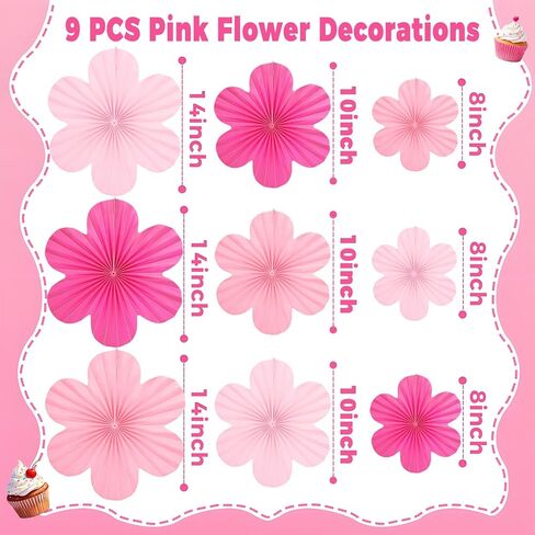 مراوح الورق الوردي الساخن معلقة الحلي - مجموعة من 9 ， زهور الزهور الورقية للجدار ، جميلة في زخارف الحفلات الوردي ، خلفية الأزهار للفصول الدراسية ， عيد ميلاد ، زفاف ، دش الطفل والمزيد in Kuwait