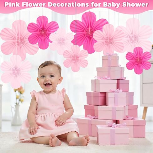 مراوح الورق الوردي الساخن معلقة الحلي - مجموعة من 9 ， زهور الزهور الورقية للجدار ، جميلة في زخارف الحفلات الوردي ، خلفية الأزهار للفصول الدراسية ， عيد ميلاد ، زفاف ، دش الطفل والمزيد in Kuwait