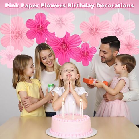 مراوح الورق الوردي الساخن معلقة الحلي - مجموعة من 9 ， زهور الزهور الورقية للجدار ، جميلة في زخارف الحفلات الوردي ، خلفية الأزهار للفصول الدراسية ， عيد ميلاد ، زفاف ، دش الطفل والمزيد in Kuwait