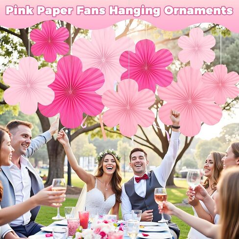 مراوح الورق الوردي الساخن معلقة الحلي - مجموعة من 9 ， زهور الزهور الورقية للجدار ، جميلة في زخارف الحفلات الوردي ، خلفية الأزهار للفصول الدراسية ， عيد ميلاد ، زفاف ، دش الطفل والمزيد in Kuwait