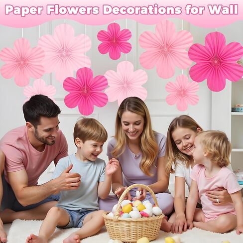 مراوح الورق الوردي الساخن معلقة الحلي - مجموعة من 9 ， زهور الزهور الورقية للجدار ، جميلة في زخارف الحفلات الوردي ، خلفية الأزهار للفصول الدراسية ， عيد ميلاد ، زفاف ، دش الطفل والمزيد in Kuwait