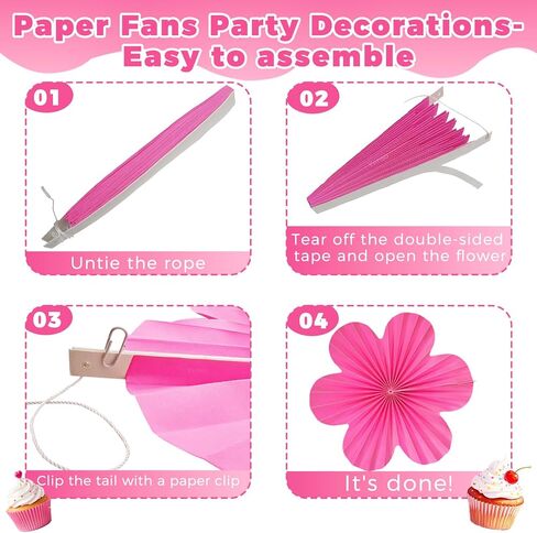 مراوح الورق الوردي الساخن معلقة الحلي - مجموعة من 9 ， زهور الزهور الورقية للجدار ، جميلة في زخارف الحفلات الوردي ، خلفية الأزهار للفصول الدراسية ， عيد ميلاد ، زفاف ، دش الطفل والمزيد in Kuwait