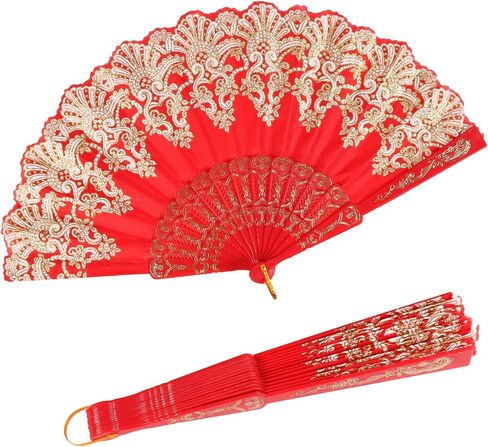 InnoLife Spanish Porto Retro Pattern Hand Fan for Women ، Fan Hand Fan Than الصينية المحمولة للرقص لحفلات الزفاف والزخارف المنزلية (أحمر) in Kuwait
