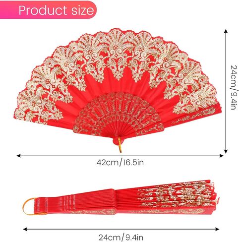 InnoLife Spanish Porto Retro Pattern Hand Fan for Women ، Fan Hand Fan Than الصينية المحمولة للرقص لحفلات الزفاف والزخارف المنزلية (أحمر) in Kuwait