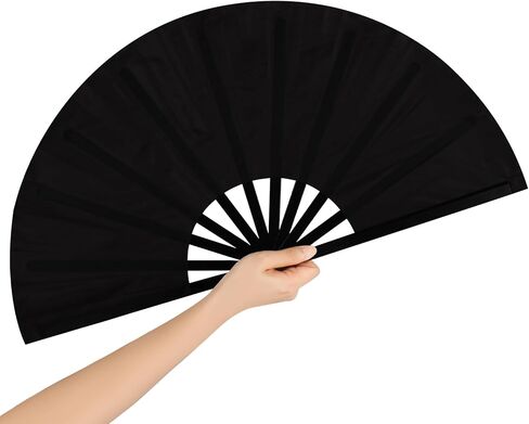 13 Inch Large Rave Fan Popping Fan Portable Clacking Fans for Line Dancing, Boots on The Ground Fan, Foldable Hand Fans for Women, Outdoor, Wedding, Party, Decoration (Black 1 Pack) in Saudi Arabia
