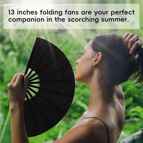 13 Inch Large Rave Fan Popping Fan Portable Clacking Fans for Line Dancing, Boots on The Ground Fan, Foldable Hand Fans for Women, Outdoor, Wedding, Party, Decoration (Black 1 Pack) in Saudi Arabia