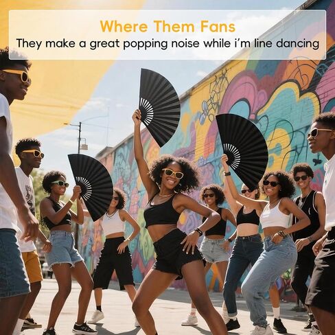 13 Inch Large Rave Fan Popping Fan Portable Clacking Fans for Line Dancing, Boots on The Ground Fan, Foldable Hand Fans for Women, Outdoor, Wedding, Party, Decoration (Black 1 Pack) in Saudi Arabia