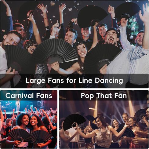 13 Inch Large Rave Fan Popping Fan Portable Clacking Fans for Line Dancing, Boots on The Ground Fan, Foldable Hand Fans for Women, Outdoor, Wedding, Party, Decoration (Black 1 Pack) in Saudi Arabia