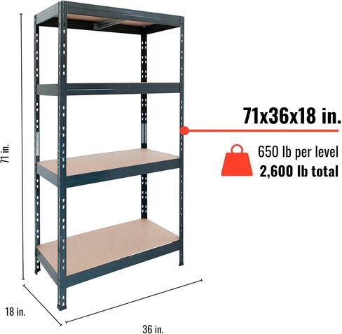 2400-Lb. Capacity, 71in.H x 60in.W x 18in.D Rivet Shelving Unit, Or Assemble as 2 Benches, Ea. 35 1/2in.H x 120in.L x 18in.D, Matte Dark Gray, Model# Garage 60/18 600 Lbs. in Saudi Arabia