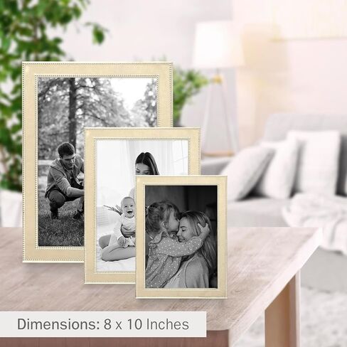 Siena Beaded Gold Picture Frame, Tarnish Resistant Finish, Perfect Photo Frame for any End Table, Credenza, Shelf, or Nightstand, Gold 4x6 in Saudi Arabia