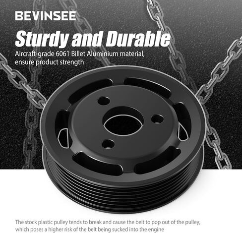 Bevinsee Power Steering Pump Pulley Belt Protection Heavy Duty Compatible with E90 E91 E92 E93 E82 E88 135i 335i 335xi N54 3.0L, Replacement for 32427553955, Aluminium, Anodised in Saudi Arabia