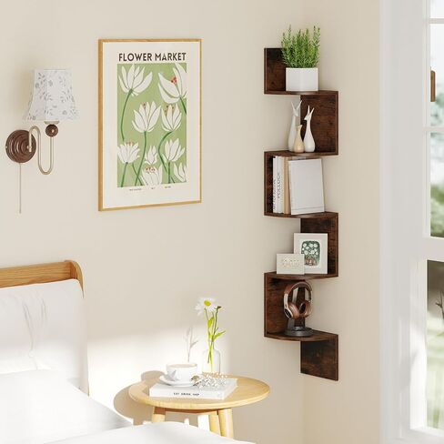 Giantex Corner Shelf Wall Mounted, 5-Tier Floating Corner Bookshelf, Home Storage Organizer, Wooden Display Stand Rack for Wall, Plant Shelf for Living Room, Bedroom, Kitchen (1,White) in Saudi Arabia