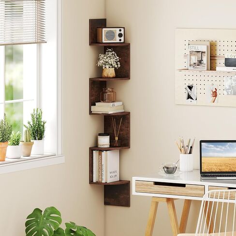 Giantex Corner Shelf Wall Mounted, 5-Tier Floating Corner Bookshelf, Home Storage Organizer, Wooden Display Stand Rack for Wall, Plant Shelf for Living Room, Bedroom, Kitchen (1,White) in Saudi Arabia
