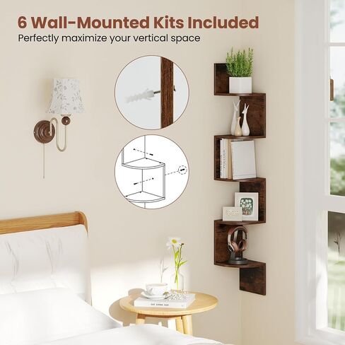 Giantex Corner Shelf Wall Mounted, 5-Tier Floating Corner Bookshelf, Home Storage Organizer, Wooden Display Stand Rack for Wall, Plant Shelf for Living Room, Bedroom, Kitchen (1,White) in Saudi Arabia