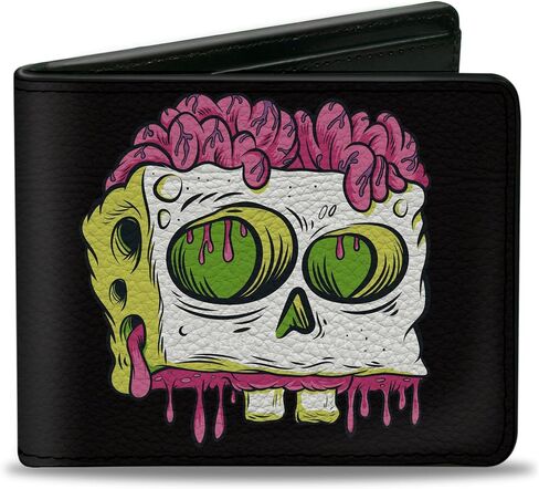 SpongeBob SquarePants Wallet, Bifold, Spongebob Squarepants Spongebob Slime Text and Skull Black, Vegan Leather in Saudi Arabia