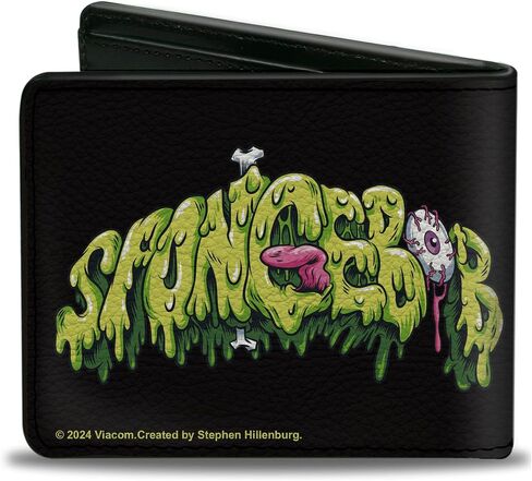 SpongeBob SquarePants Wallet, Bifold, Spongebob Squarepants Spongebob Slime Text and Skull Black, Vegan Leather in Saudi Arabia