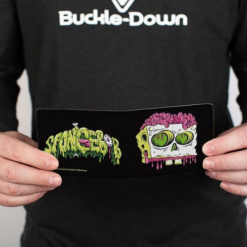 SpongeBob SquarePants Wallet, Bifold, Spongebob Squarepants Spongebob Slime Text and Skull Black, Vegan Leather in Saudi Arabia