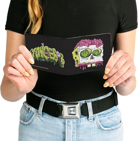 SpongeBob SquarePants Wallet, Bifold, Spongebob Squarepants Spongebob Slime Text and Skull Black, Vegan Leather in Saudi Arabia