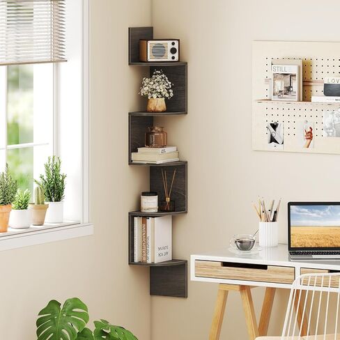 Giantex Corner Shelf Wall Mounted, 5-Tier Floating Corner Bookshelf, Home Storage Organizer, Wooden Display Stand Rack for Wall, Plant Shelf for Living Room, Bedroom, Kitchen (1,White) in Saudi Arabia
