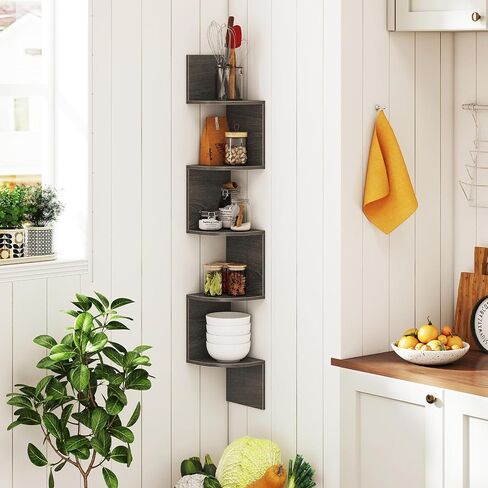 Giantex Corner Shelf Wall Mounted, 5-Tier Floating Corner Bookshelf, Home Storage Organizer, Wooden Display Stand Rack for Wall, Plant Shelf for Living Room, Bedroom, Kitchen (1,White) in Saudi Arabia