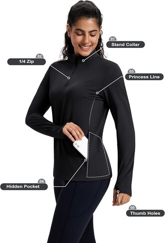 Magcomsen Women's Quarter Zip Fleece Pullover Long Sleeve Dertts مع قمم الركض الرياضية Zip Pocket Athletic in Saudi Arabia