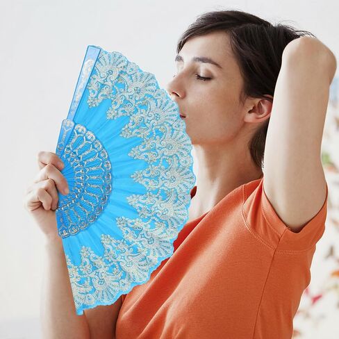 INNOLIFE Spanish Folding Retro Pattern Hand Fan for Women, Handheld Chinese Folding Fan Hand Fan for Party Dancing Wedding and Home Decoration (Red) in Saudi Arabia