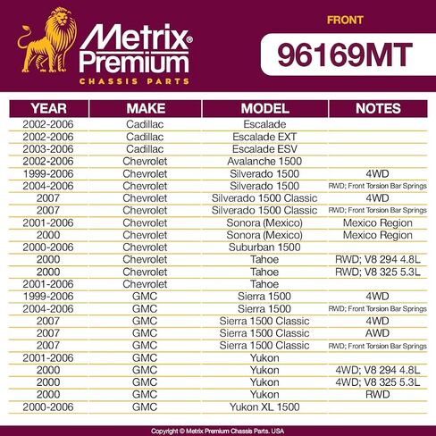 Metrix Premium Chassis Parts - 10 PC Front End Suspension Kit Fits 11-19 Chevrolet Silverado 3500 HD, GMC Sierra 2500 HD, Replacement ES3488, ES3493T, K6540, K6541, K700539, K80631, Made in Europe in Saudi Arabia