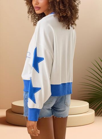 Women's Oversized Sweatshirt Long Sleeve Y2k Star Shirt Drop Shoulder Vintage Graphic Crewneck Top in Saudi Arabia