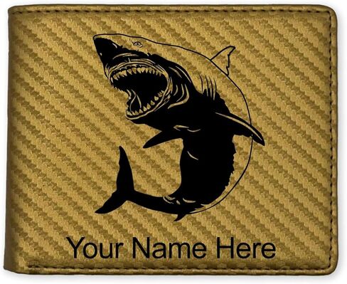 LaserGram Faux Leather Bi-Fold Wallet, Great White Shark, Personalized Engraving Included (Black with Silver) in Saudi Arabia