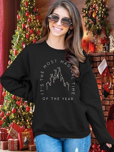 VILOVE Merry Christmas Sweatshirt Women Magical Christmas Shirt Christmas Lights Pullover Xmas Long Sleeve Tshirt in Kuwait