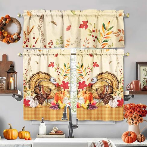 Miffrank Easter Kitchen Curtains and Valance Set of 3, Cute Spring Easter Bunny Kitchen Window Tier Curtains Farmhouse Window Valances Rod Pocket Panels for Holiday Home Decor in Saudi Arabia