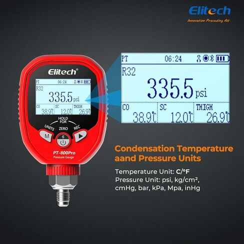 Elitech PGW-800 HVAC Digital High Pressure Gauge IP65 Waterproof -14.5~800 PSI 1/8'' NPT in Kuwait