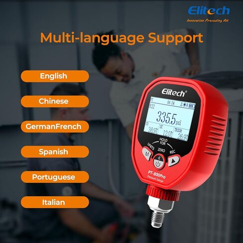 Elitech PGW-800 HVAC Digital High Pressure Gauge IP65 Waterproof -14.5~800 PSI 1/8'' NPT in Kuwait