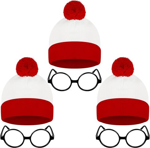 مجموعة أزياء الهالوين، مجموعة نظارات قبعة مخططة باللونين الأحمر والأبيض، إكسسوارات أزياء الهالوين ذات النظارات السوداء in Kuwait
