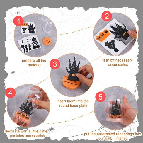 12 مجموعة هالوين الثلج غلوب كيت مجموعة DIY صنع القلعة البلاستيكية الخاصة بك Witch Pumpkin Ghost Snow Globe مجموعة مع ملصق للأنشطة المنزلية لحفل العطلات in Saudi Arabia
