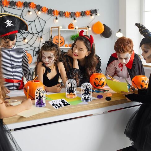 12 مجموعة هالوين الثلج غلوب كيت مجموعة DIY صنع القلعة البلاستيكية الخاصة بك Witch Pumpkin Ghost Snow Globe مجموعة مع ملصق للأنشطة المنزلية لحفل العطلات in Saudi Arabia