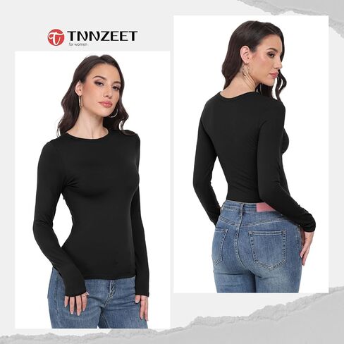 قمصان طويلة الأكمام للنساء-underscrub Crew Neck Slim Fit Tops Basic Tops للمراهقين تمرين الخروج Y2K Fall Fashion 2025 in Kuwait