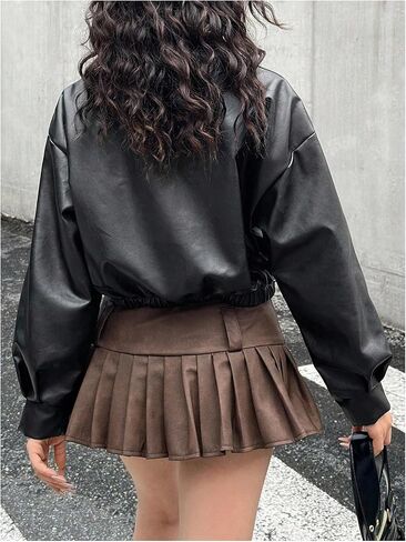 Girl's PU Leather Jacket Long Sleeve Y2k Jackets Collared Neck Motorcycle Coat Outerwear in Saudi Arabia