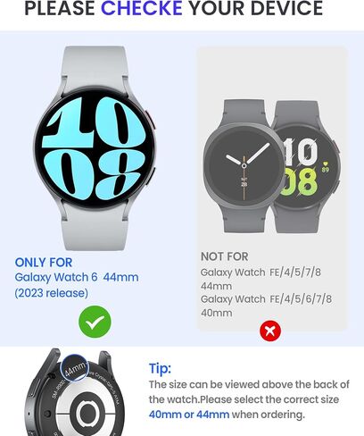 Goton Waterproof Case for Samsung Galaxy Watch 6 Screen Protector 44mm | Daily Water-resistant,No Fog,Touch-Responsive,Easy to install,1-Pack Hard PC Glass Cover in Kuwait