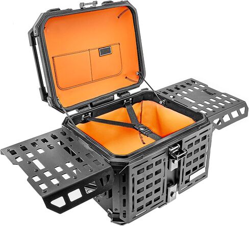 Motorcycle Top Case Universal Aluminum Motorbike Tail Box with Leather Lining 45L Waterproof Detachable Trunk Tour Pack w/Lock, Black w/Orange in Saudi Arabia