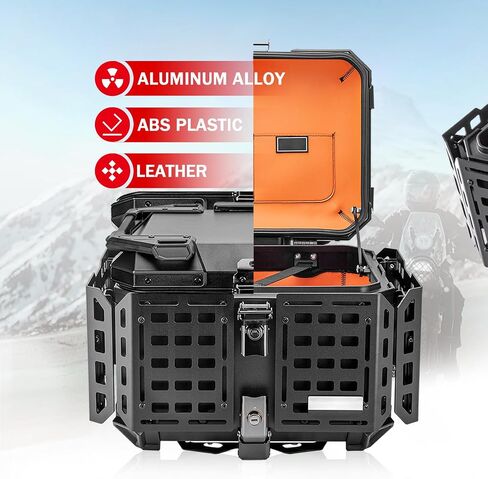 Motorcycle Top Case Universal Aluminum Motorbike Tail Box with Leather Lining 45L Waterproof Detachable Trunk Tour Pack w/Lock, Black w/Orange in Saudi Arabia