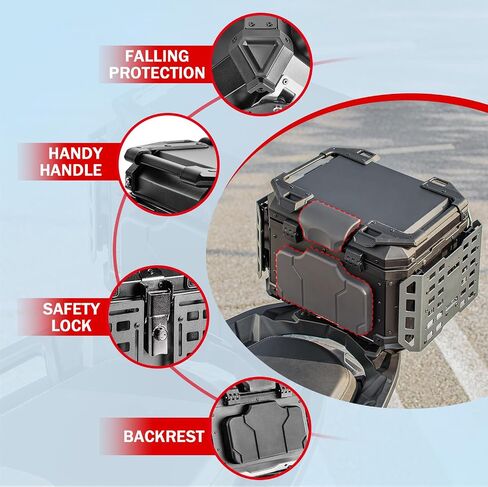 Motorcycle Top Case Universal Aluminum Motorbike Tail Box with Leather Lining 45L Waterproof Detachable Trunk Tour Pack w/Lock, Black w/Orange in Saudi Arabia