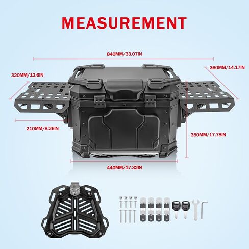 Motorcycle Top Case Universal Aluminum Motorbike Tail Box with Leather Lining 45L Waterproof Detachable Trunk Tour Pack w/Lock, Black w/Orange in Saudi Arabia