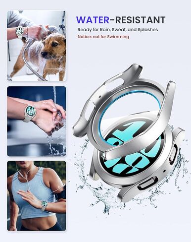 Goton Waterproof Case for Samsung Galaxy Watch 6 Screen Protector 44mm | Daily Water-resistant,No Fog,Touch-Responsive,Easy to install,1-Pack Hard PC Glass Cover in Kuwait