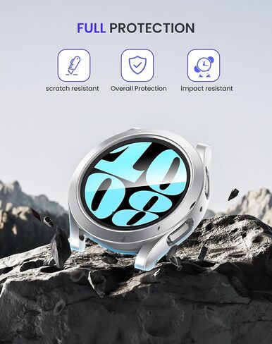 Goton Waterproof Case for Samsung Galaxy Watch 6 Screen Protector 44mm | Daily Water-resistant,No Fog,Touch-Responsive,Easy to install,1-Pack Hard PC Glass Cover in Kuwait