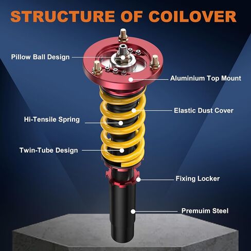 Lowering Coilovers Struts Compatible for 2006-2013 BMW 3-Series 325i 328i 335i E90 E91 E92 Front & Rear Shocks Adjustable Height Suspension Coil Spring Strut — RWD Only (Set of 4)(Yellow) in Saudi Arabia