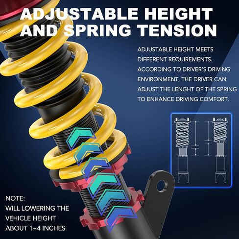 Lowering Coilovers Struts Compatible for 2006-2013 BMW 3-Series 325i 328i 335i E90 E91 E92 Front & Rear Shocks Adjustable Height Suspension Coil Spring Strut — RWD Only (Set of 4)(Yellow) in Saudi Arabia