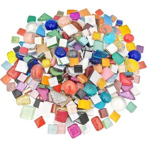 500g/1.1lb 210pcs Glass Mosaic Tiles,Mixed Colour Glass Mosaic Tiles for Crafts，Square Mosaic Tiles for Home Decoration or DIY Crafts,Iridescent Mosaic Glass Tiles (Iridescent Mixed Color, 0.59 inch) in Kuwait