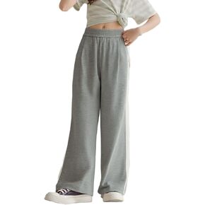 Side Striped Casual Wide Leg Sports Pants for Teenage Girls - Comfortable Elastic Waistband in Kuwait